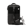 A black tactical first aid pouch with a quick-release buckle strap and a white cross patch, shown with a black and gray RATS emergency tq strap on a white background.