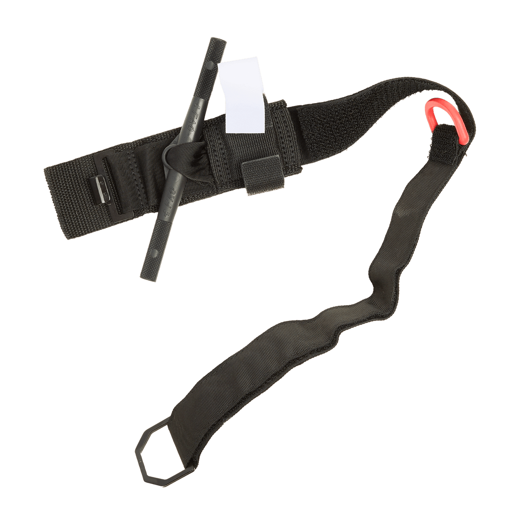 A black tourniquet opened