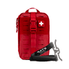 A red emergency first aid kit pouch with a white cross patch on the front, shown on a white background with a black rats tq.